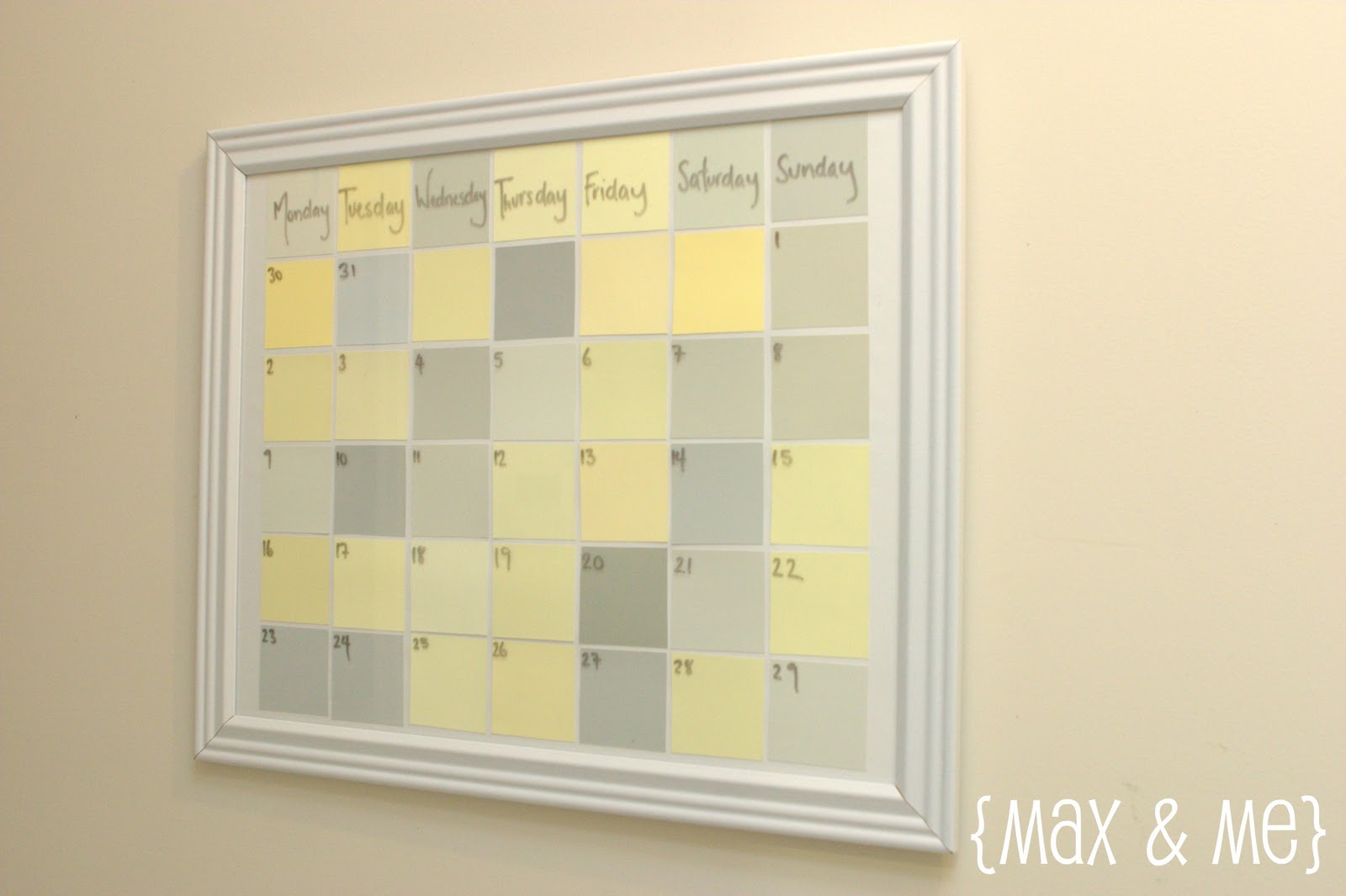 Paint chip dry erase calendar paint chip calendar Posted on 01/29 01/29 Author Wendy Categories 52 acts of creating, crafts, decor, midcentury modern, uncategorized I just love craft ideas for which I can take all the credit and ownership, but I also love trying my hand at all the clever DIY projects floating around in cyberspace.